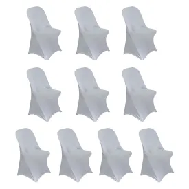 10 Pack Silver Spandex Folding Slip On Chair Covers, Stretch Fitted Chair Covers - 160 GSM