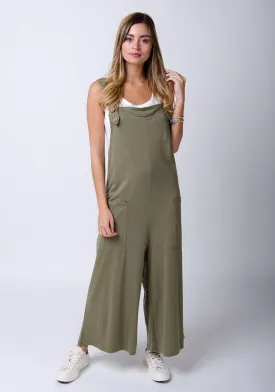 AMBER Loose Fit Jersey Dungarees - Khaki