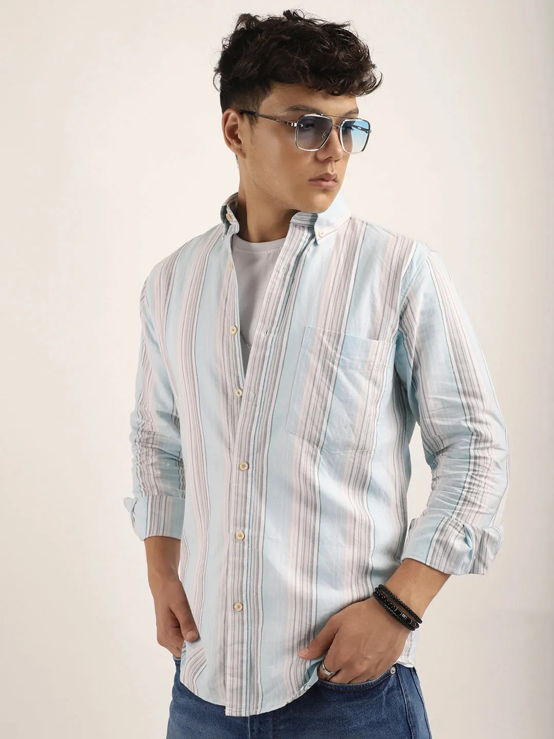 Bailey Stripe Cloular Sky Full Sleeve Shirt