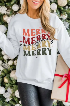 Beige Christmas Text Print Pullover Sweatshirt