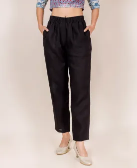 Black Linen Solid Pants