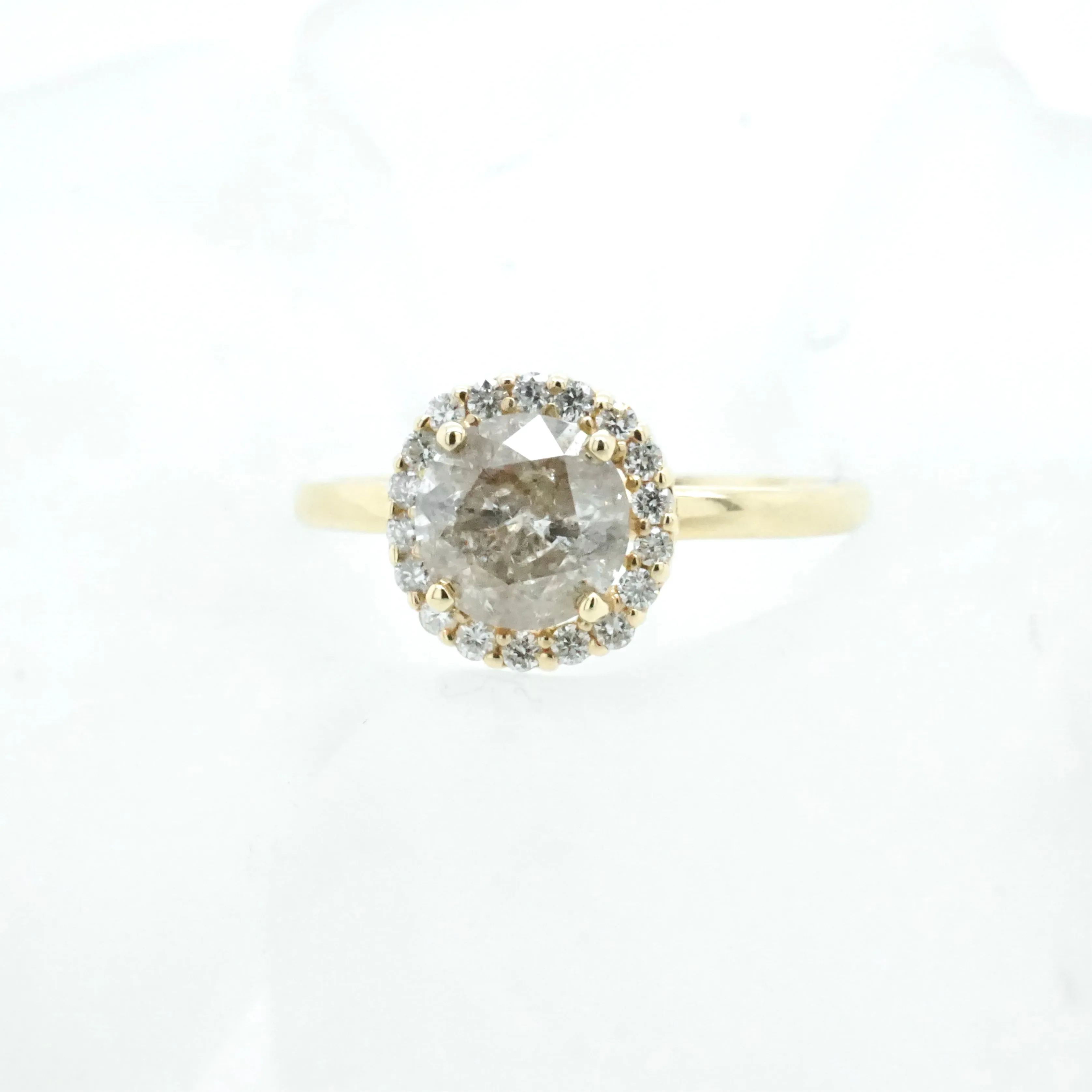 Champagne Diamond Engagement Ring - Salt and Pepper Diamond Halo Engagement Ring -