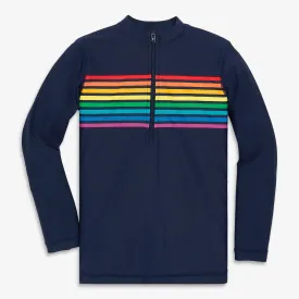 Clearance long sleeve half zip rash guard in rainbow placed stripe