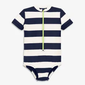 Clearance short sleeve one-piece rash guard in rugby stripe