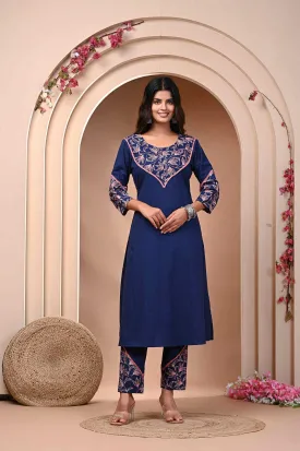 Elegant Navy Blue Embroidered Kurti