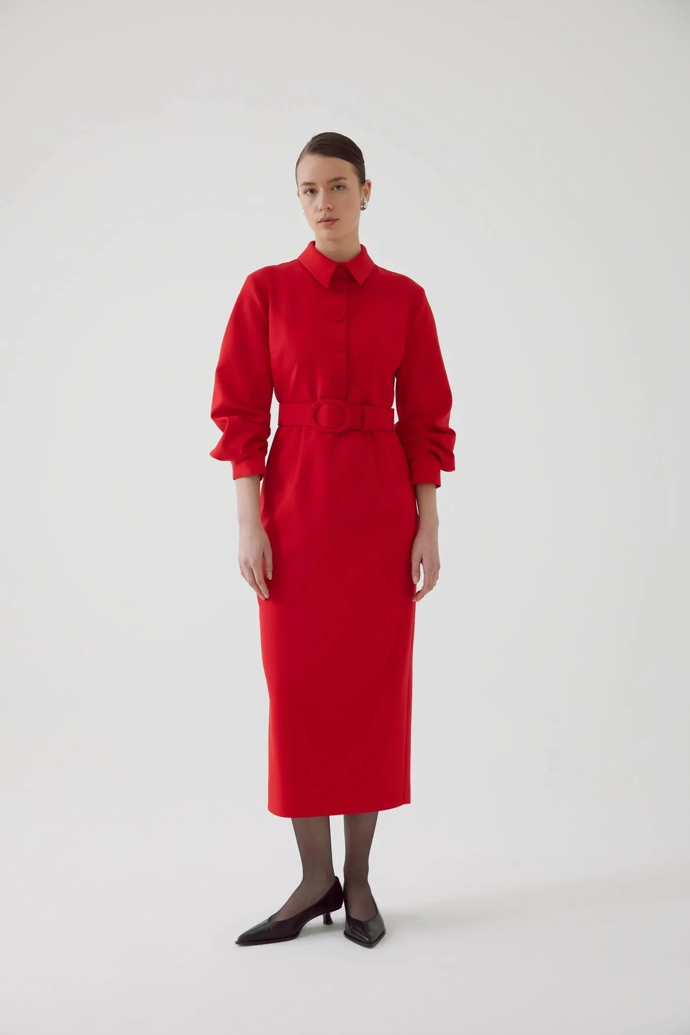 Exquise Adler Red Belted Shirt Dress