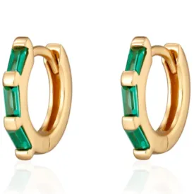 Green Baguette Huggie Earrings