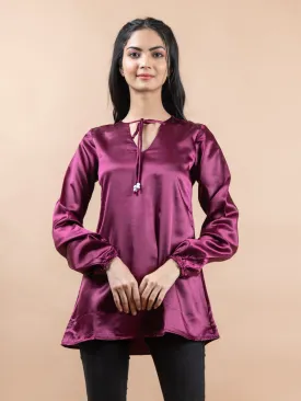 Maroon Satin Full Sleeves Top