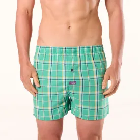 Men's Avocado Check Cotton Stretch Boxer Shorts - Green