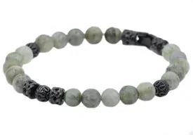 Mens Genuine Labradorite Stainless Steel Beaded Bracelet