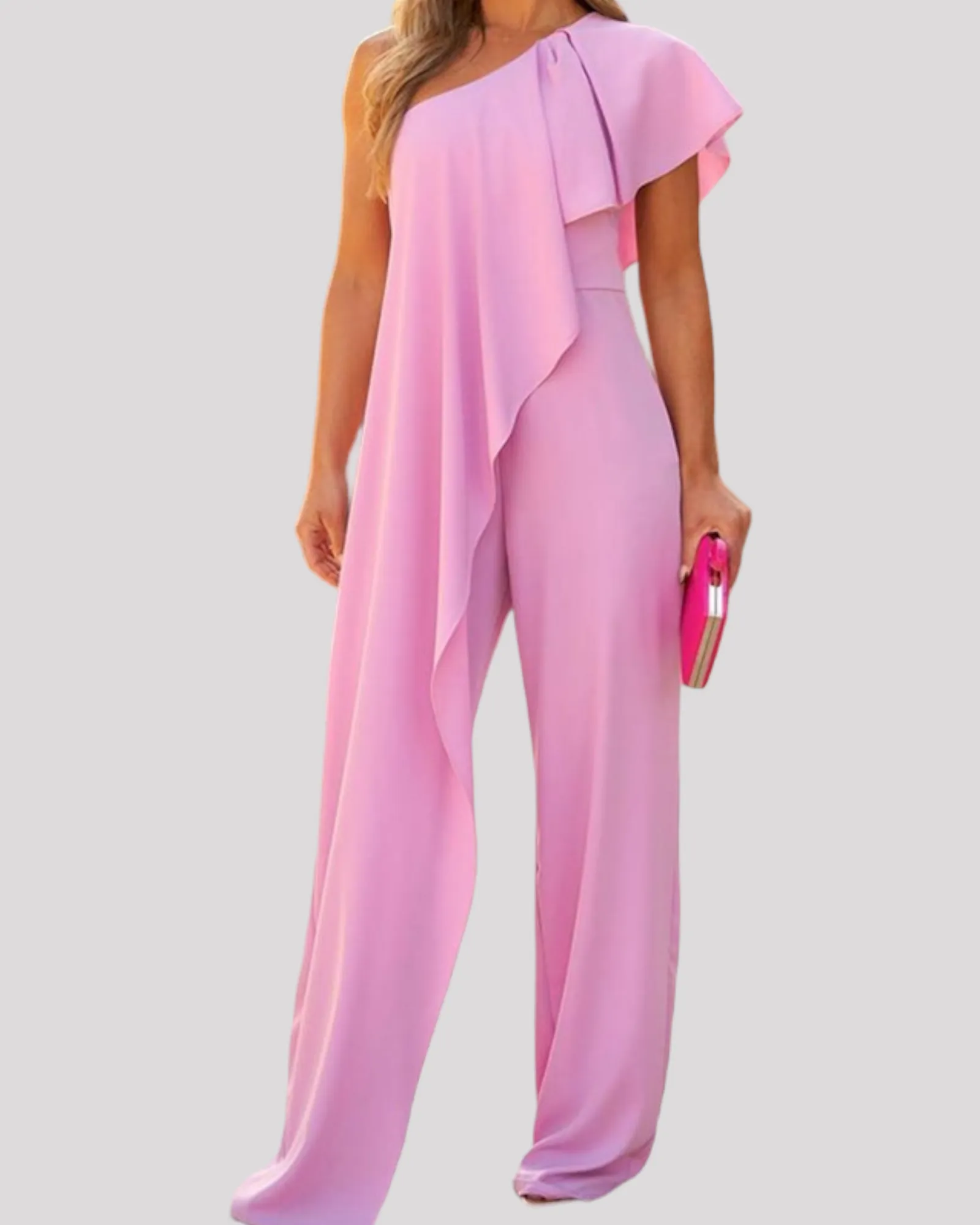 One Shoulder Women's Jumpsuit with Flouce