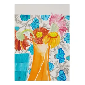 ORIGINAL WATERCOLOUR OF VASE OF GERBERAS, UTORDA - BY ANDREW LOGAN 2018