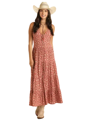 Panhandle Slim® Women's Red Aztec Print Sleeveless Maxi Dress