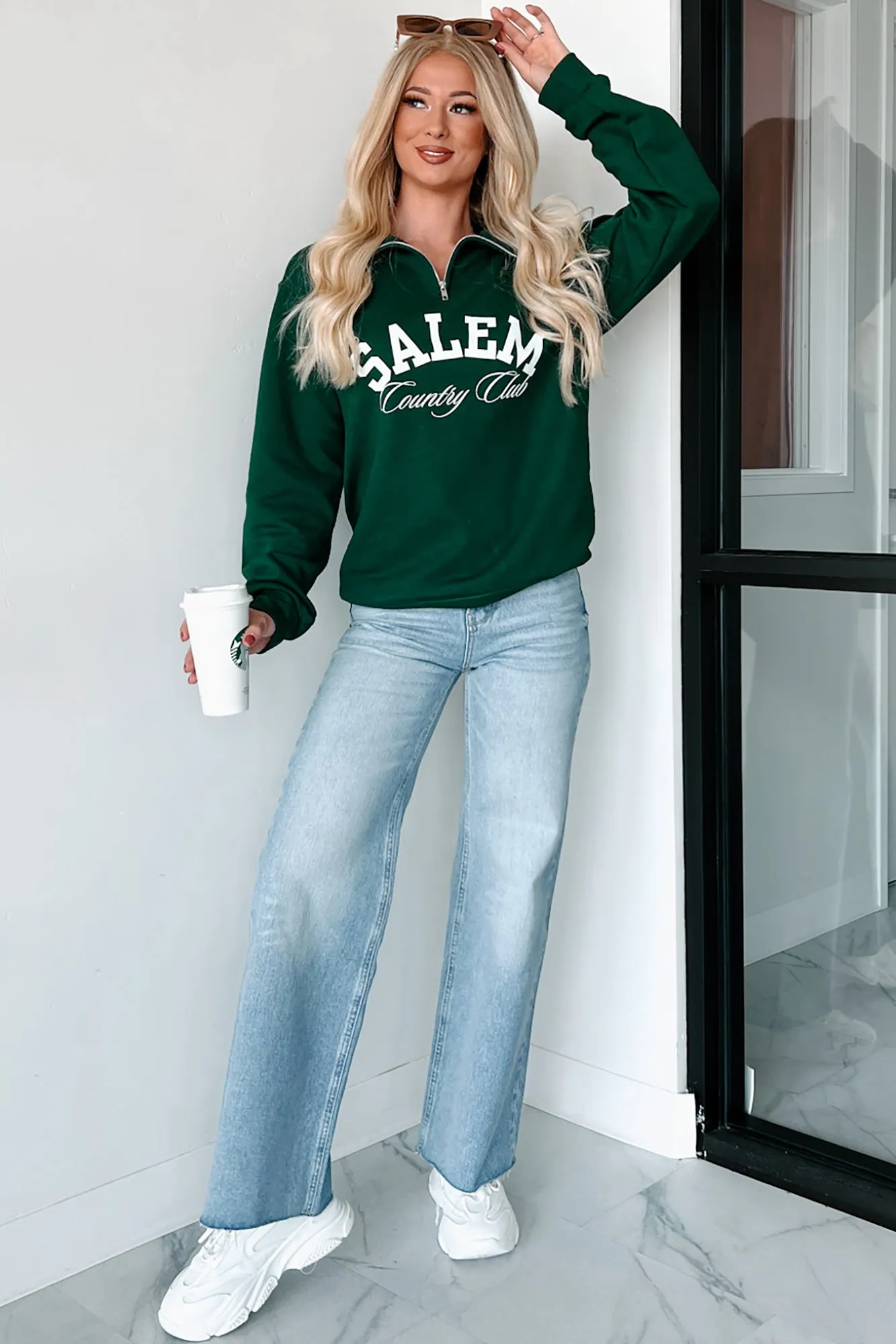 "Salem Country Club" Quarter-Zip Sweatshirt (Forest Green)