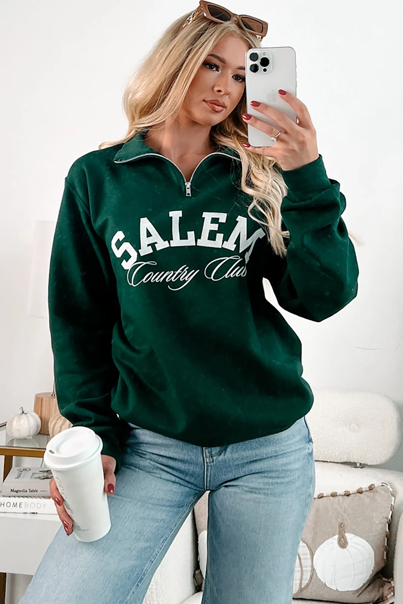 "Salem Country Club" Quarter-Zip Sweatshirt (Forest Green)