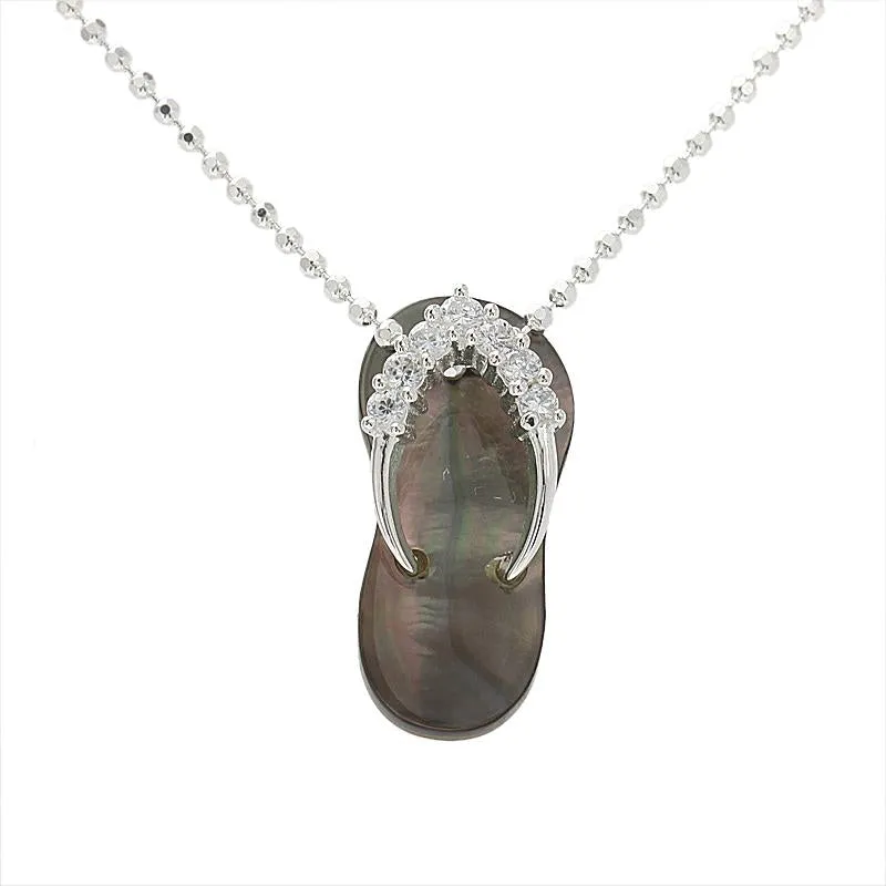 Sterling Silver CZ Strap Dark Blue Shell Slipper Pendant (Chain Sold Separately)