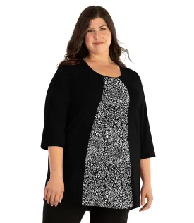 Stretch Naturals Lite 3/4 Sleeve Swing Top Black with Wild Print - FINAL SALE