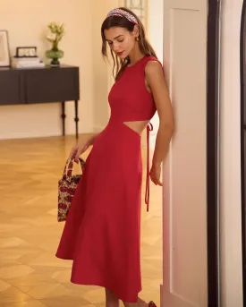 The Red Round Neck Cut-Out Midi Dress