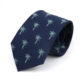 West Palm Trees Polyester Tie, Navy / Light Green / White