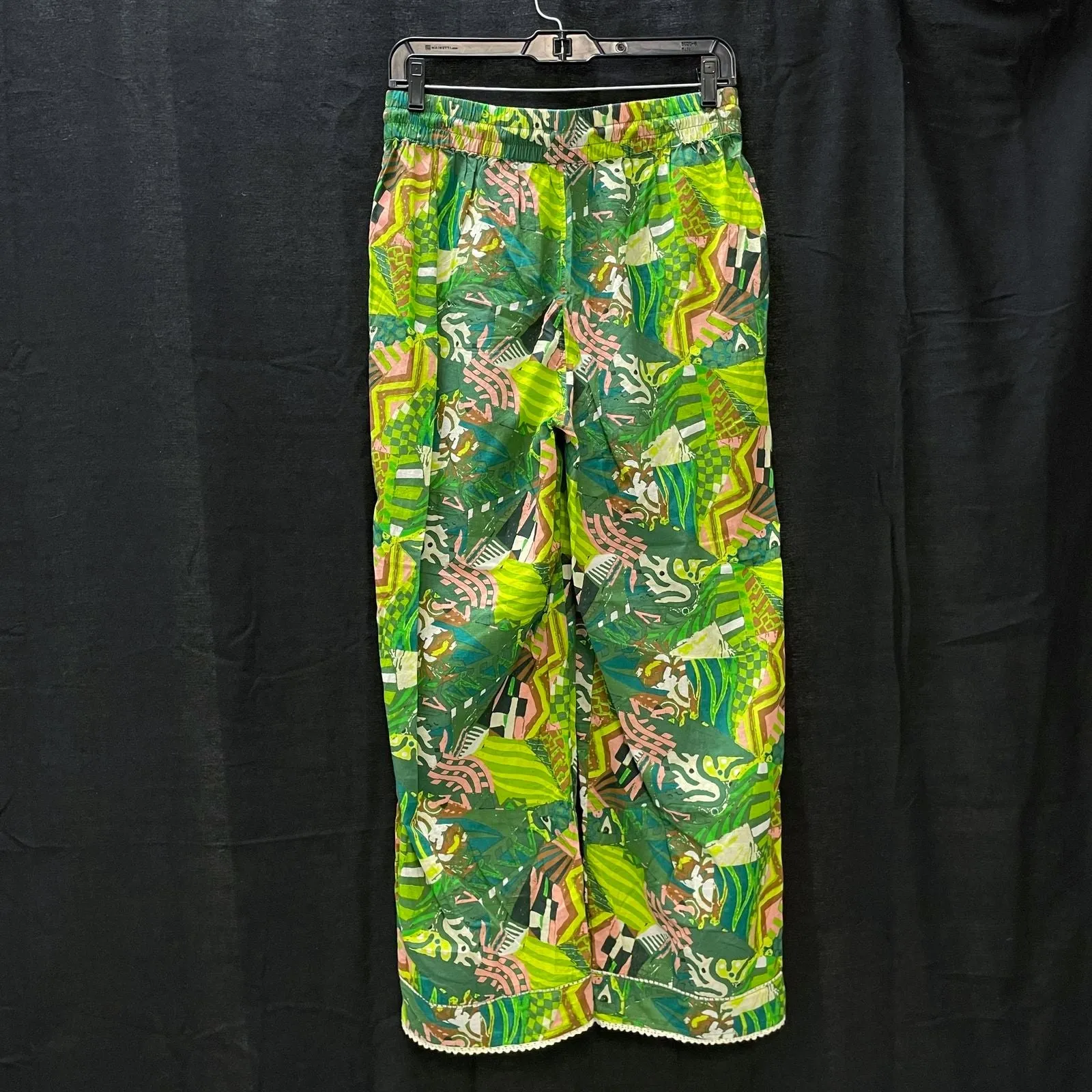 Wmns HAUTE HIPPIE Style 100% Cotton Green Abstract Pattern Print Boho Pants Sz S